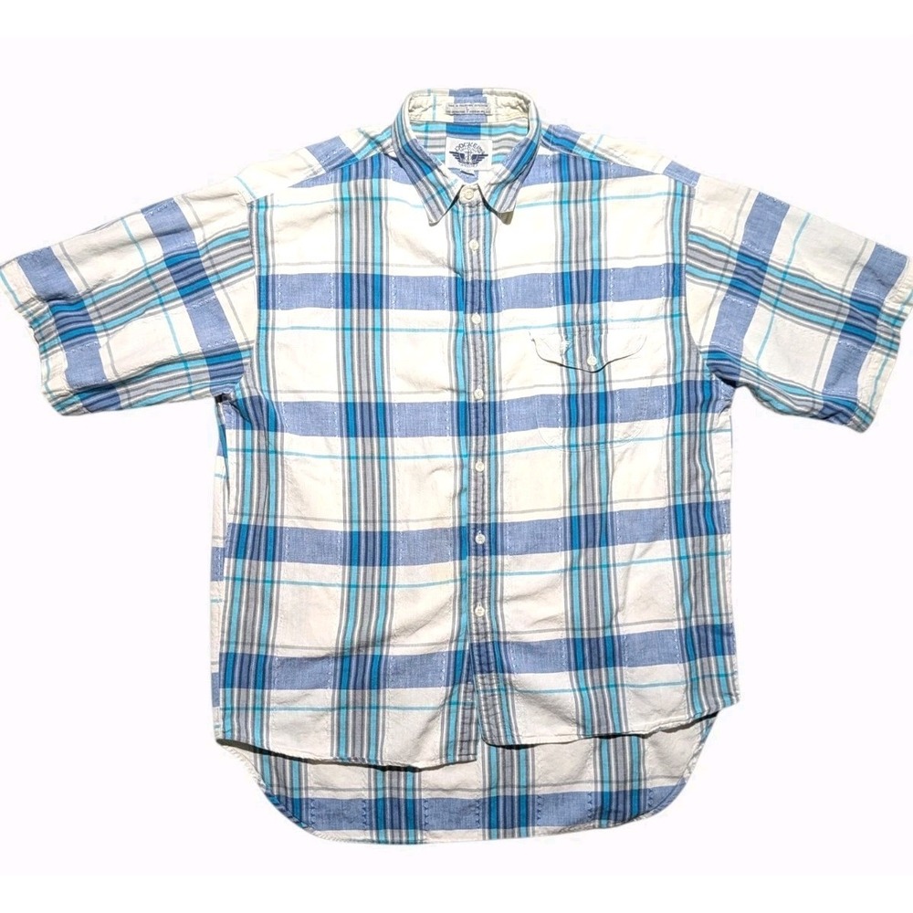 VTG Dockers Plaid Shirt Mens L Blue White Cotton Button Up USA Fit